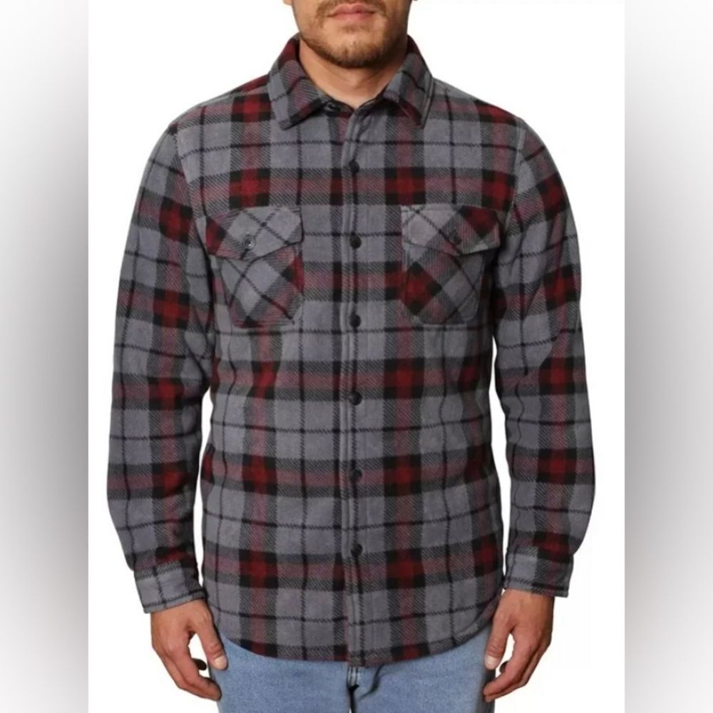 Men’s Freedom Foundry Gray/red/black Plaid Fleece Shirt / Shacket Lined Size XXL